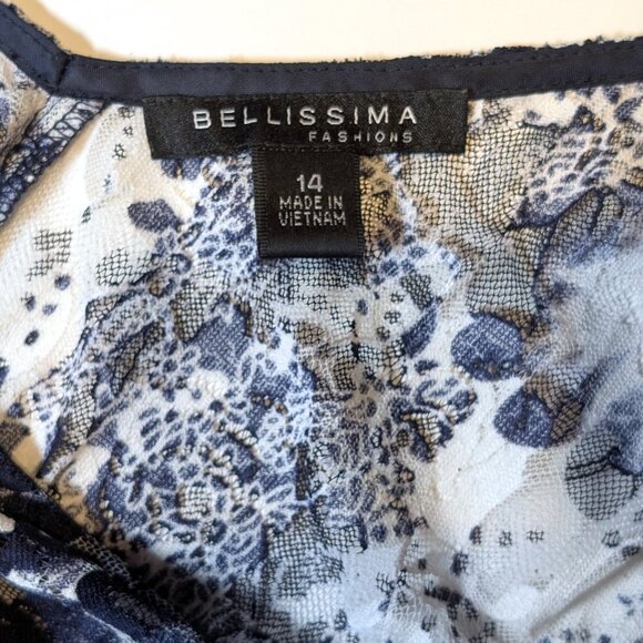 Bellissima Navy and White Floral lace lined dress Size 14 - Picture 3 of 5